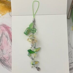 Green and Yellow Beaded Charm Keychain